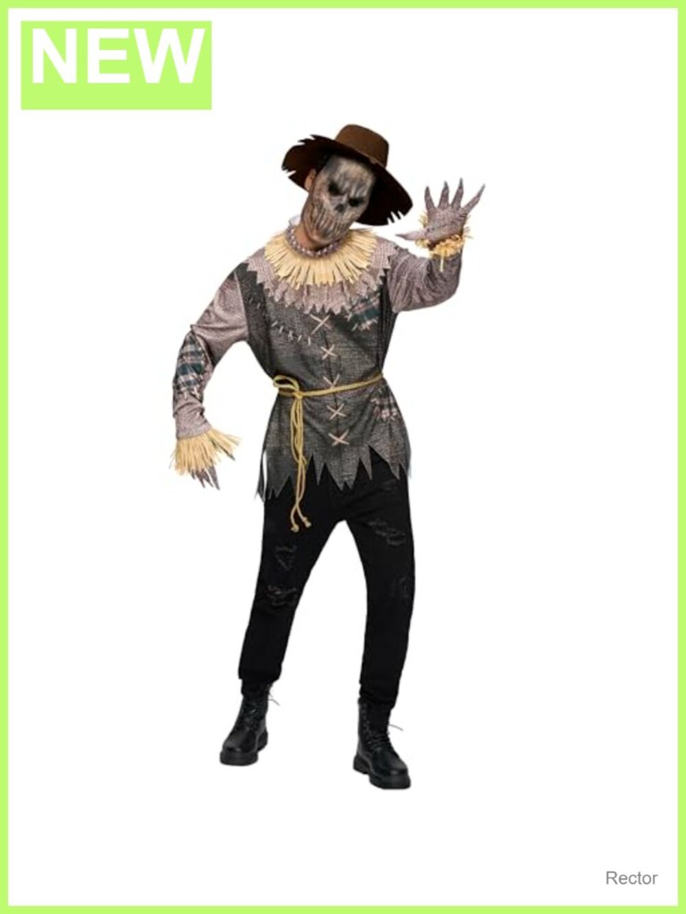 Men's Scary Scarecrow Halloween Costume Set with Mask Hat Gloves